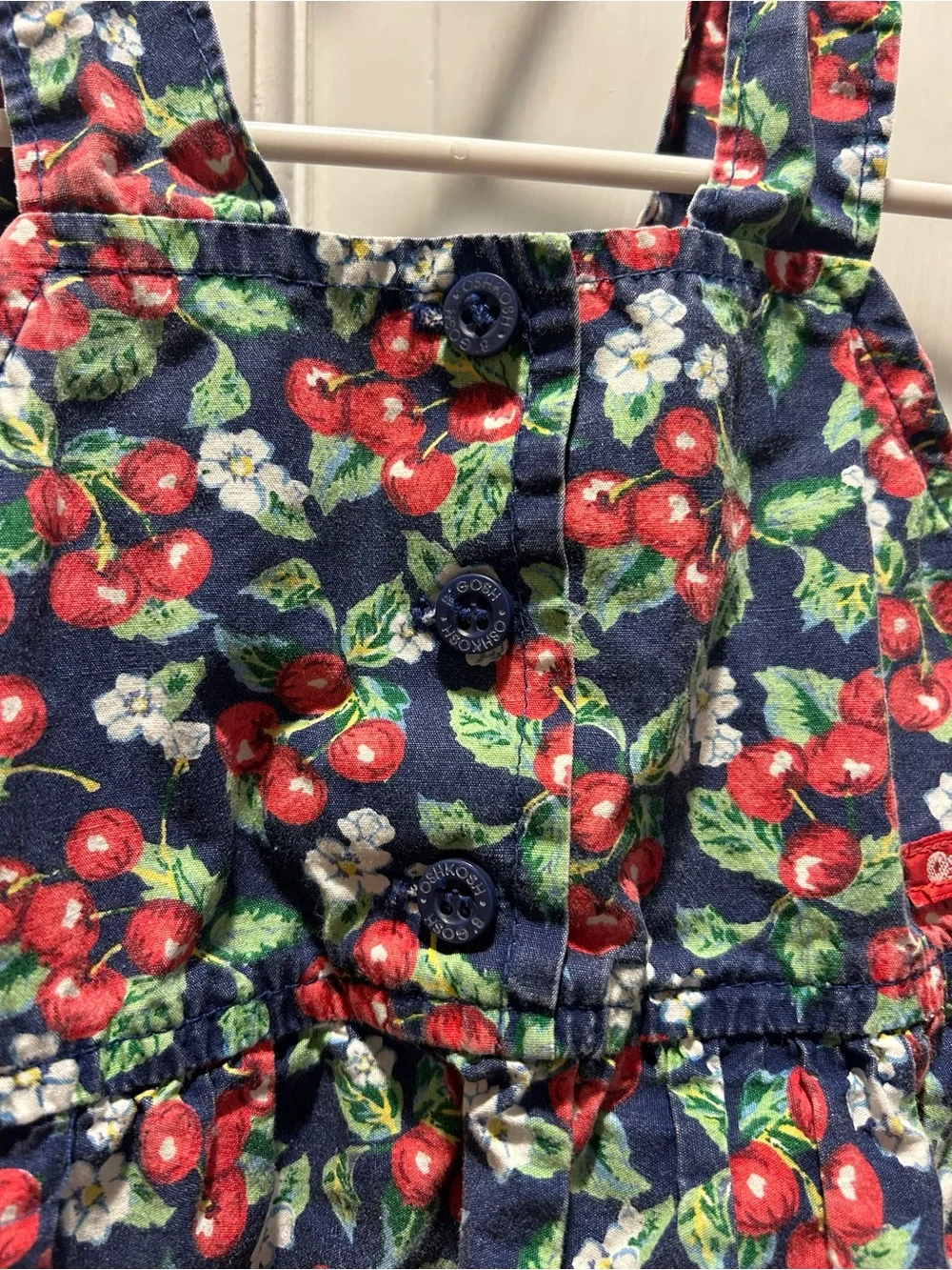 Vintage OshKosh B'gosh Navy Cherry Tiered Dress 100% Cotton RARE size 3T
